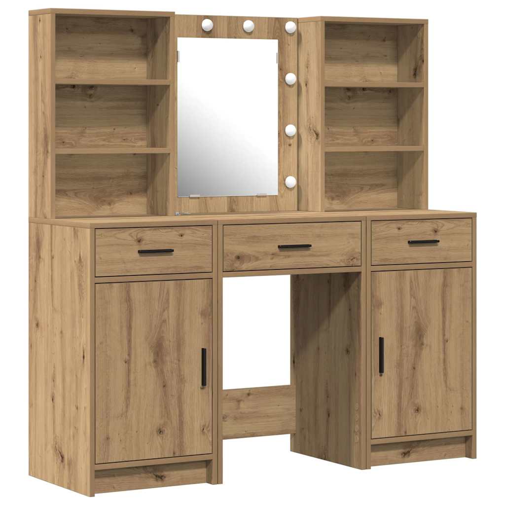 Set da tavolo da trucco con LED 3 pz Rovere artigianale | homemem39