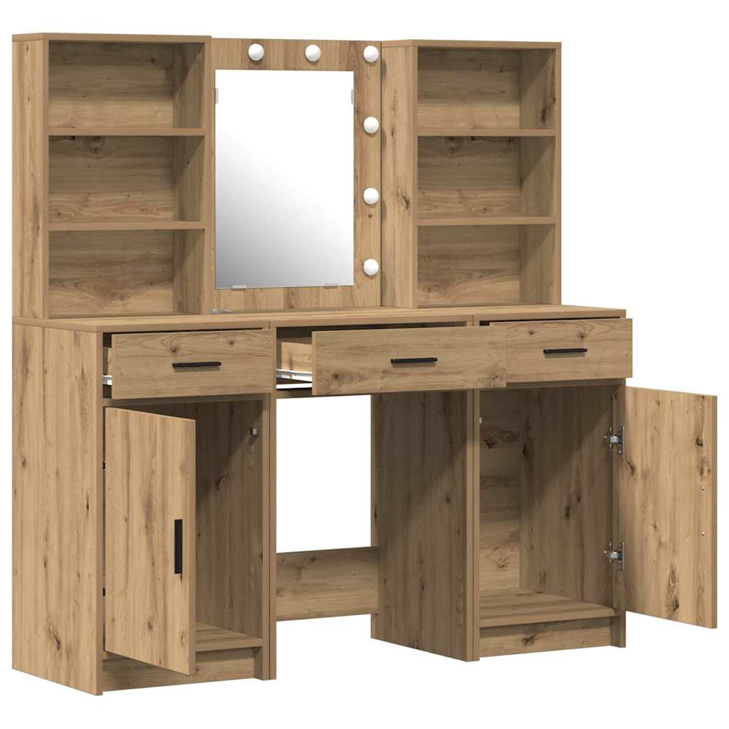 Set da tavolo da trucco con LED 3 pz Rovere artigianale | homemem39