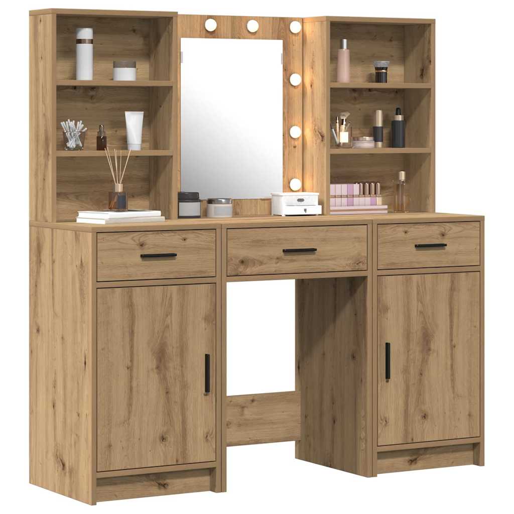 Set da tavolo da trucco con LED 3 pz Rovere artigianale | homemem39