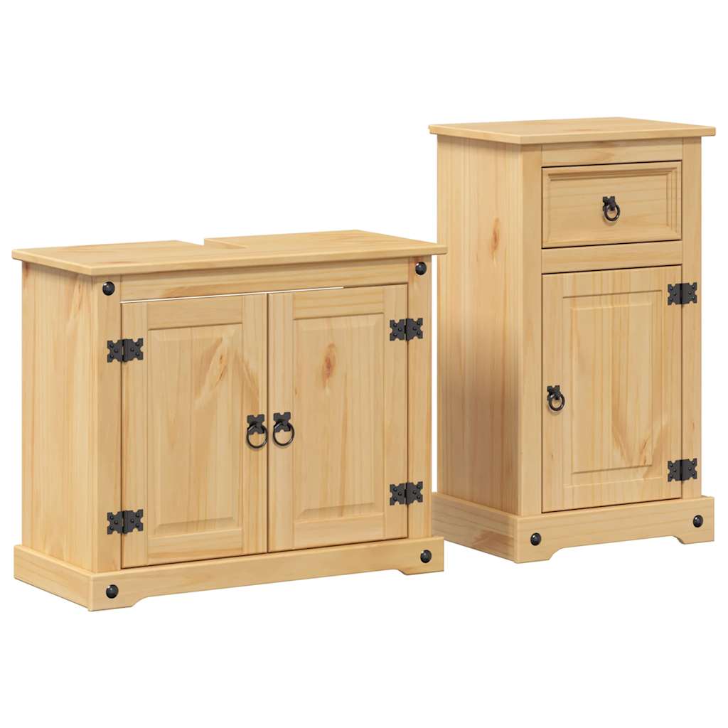 Set Mobili da Bagno 2 pz Corona in Legno Massello di Pino | homemem39