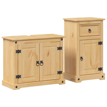 Set Mobili da Bagno 2 pz Corona in Legno Massello di Pino | homemem39