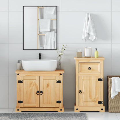 Set Mobili da Bagno 2 pz Corona in Legno Massello di Pino | homemem39