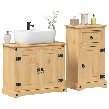 Set Mobili da Bagno 2 pz Corona in Legno Massello di Pino | homemem39