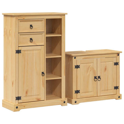 Set Mobili da Bagno 2 pz Corona in Legno Massello di Pino | homemem39