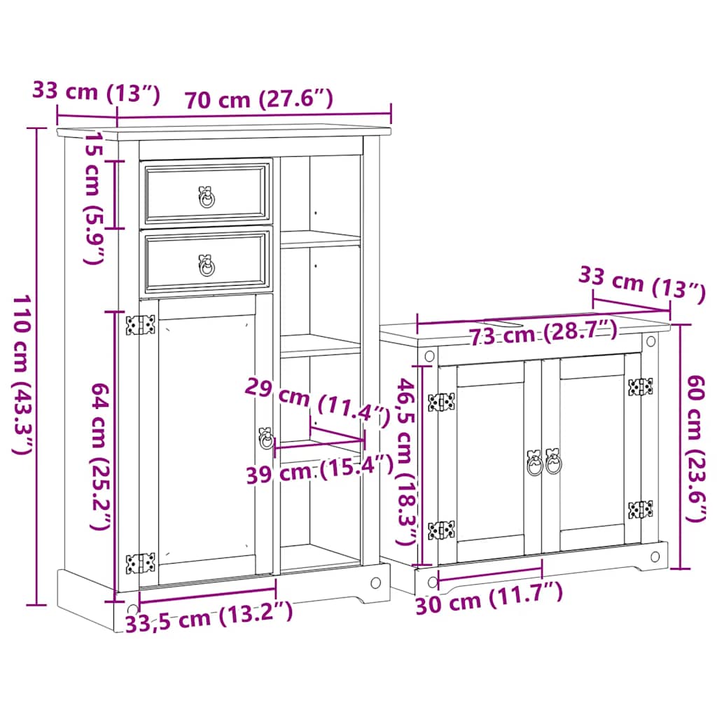 Set Mobili da Bagno 2 pz Corona in Legno Massello di Pino | homemem39