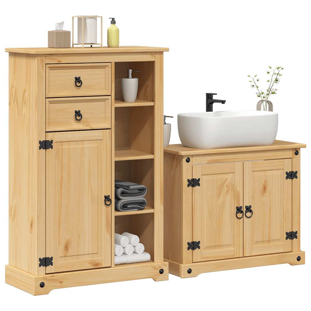 Set Mobili da Bagno 2 pz Corona in Legno Massello di Pino | homemem39