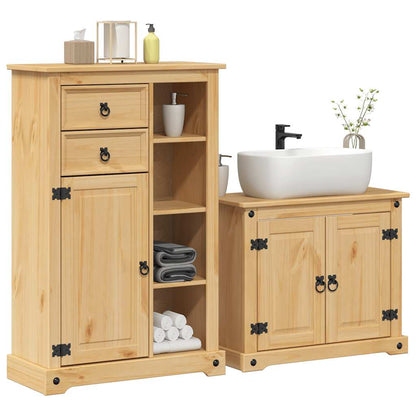 Set Mobili da Bagno 2 pz Corona in Legno Massello di Pino | homemem39