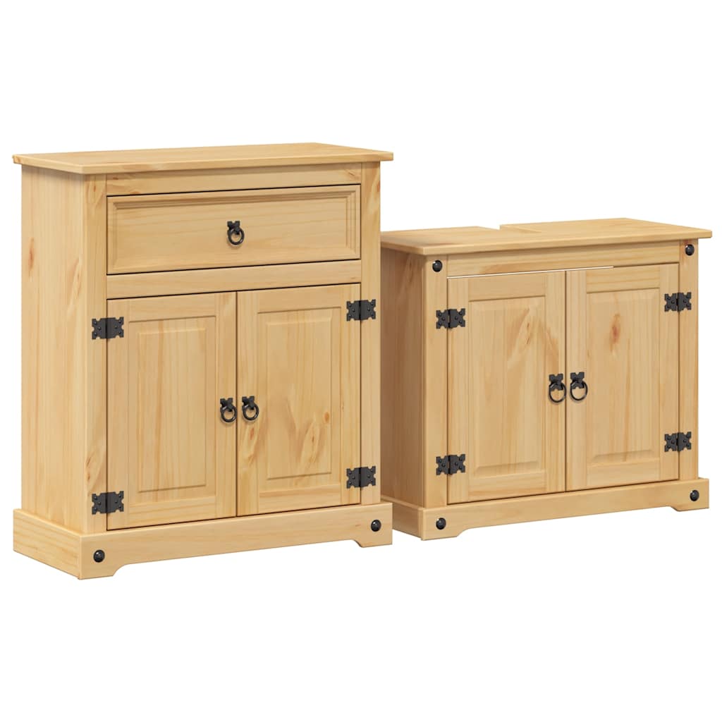 Set Mobili da Bagno 2 pz Corona in Legno Massello di Pino | homemem39