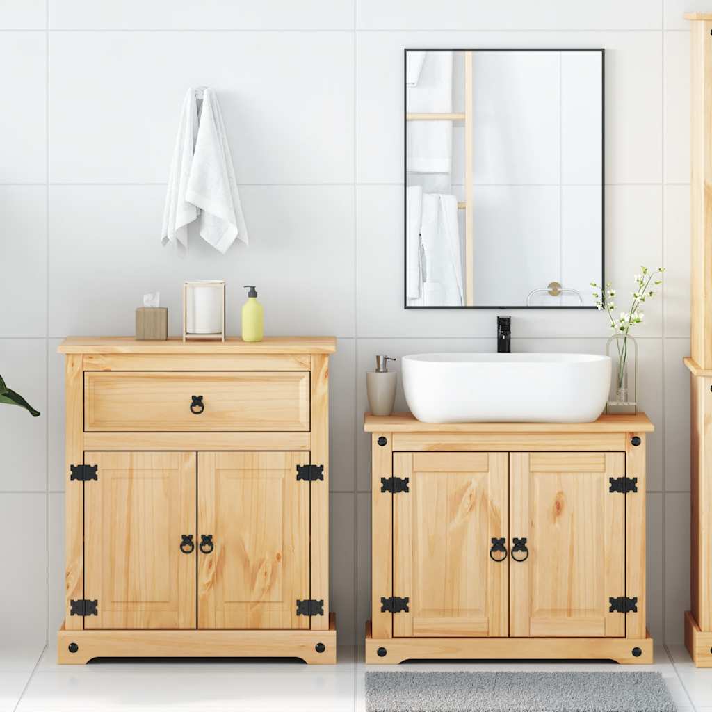 Set Mobili da Bagno 2 pz Corona in Legno Massello di Pino | homemem39