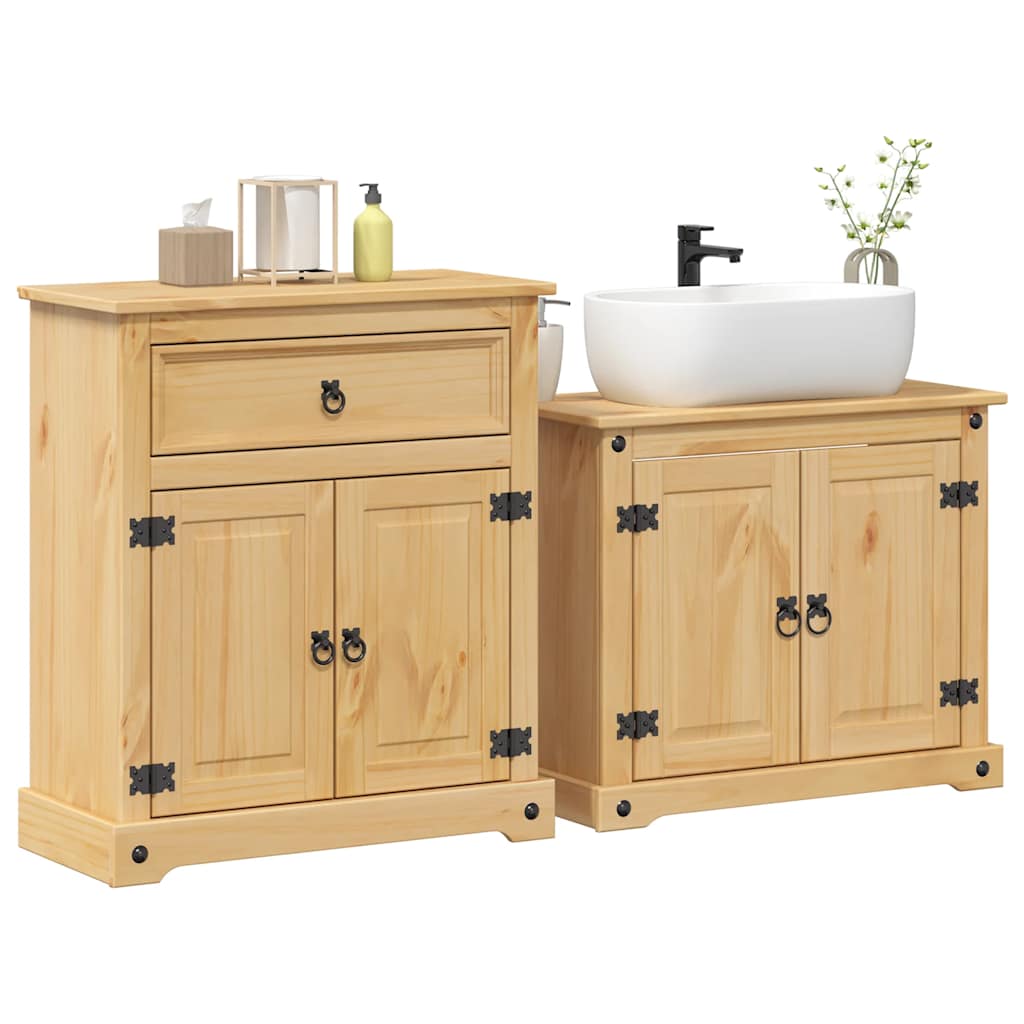 Set Mobili da Bagno 2 pz Corona in Legno Massello di Pino | homemem39
