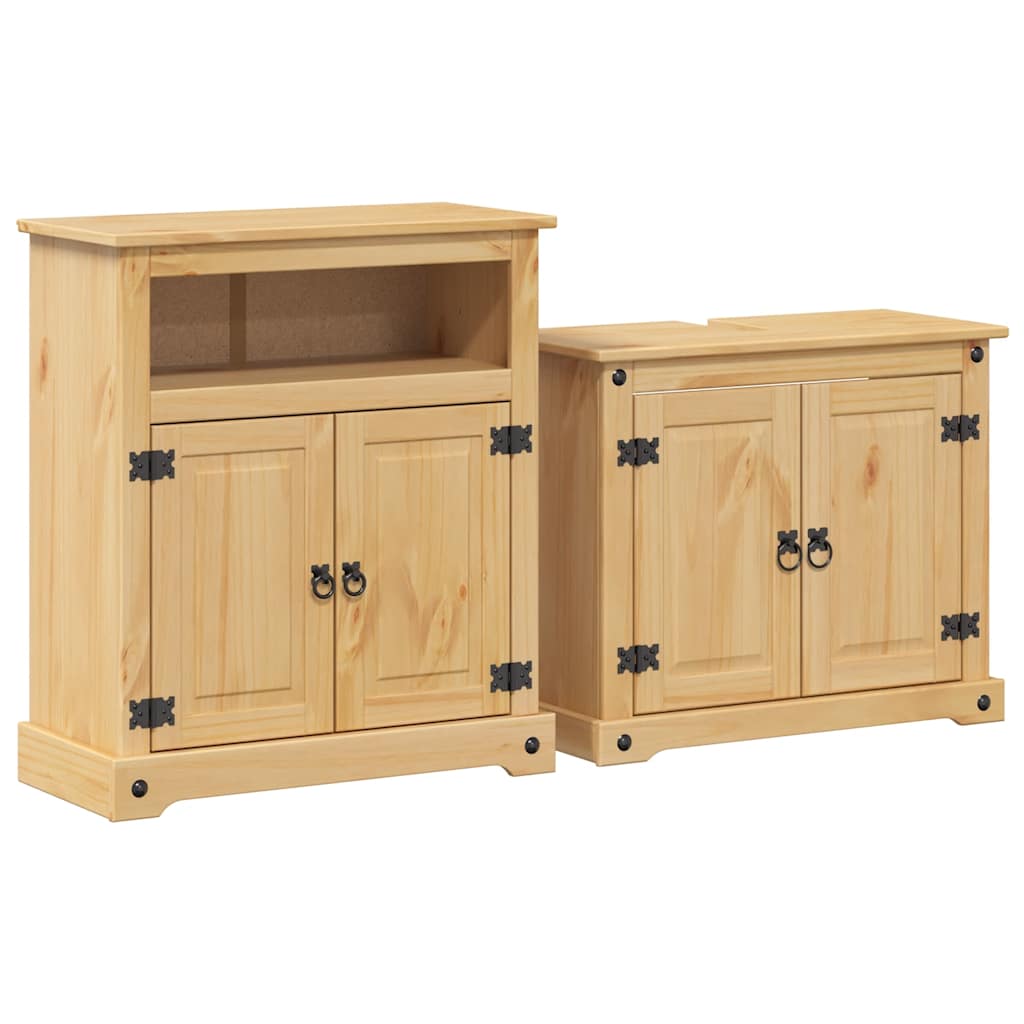 Set Mobili da Bagno 2 pz Corona in Legno Massello di Pino | homemem39