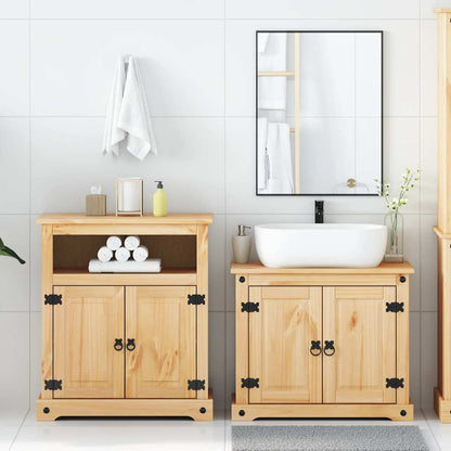 Set Mobili da Bagno 2 pz Corona in Legno Massello di Pino | homemem39