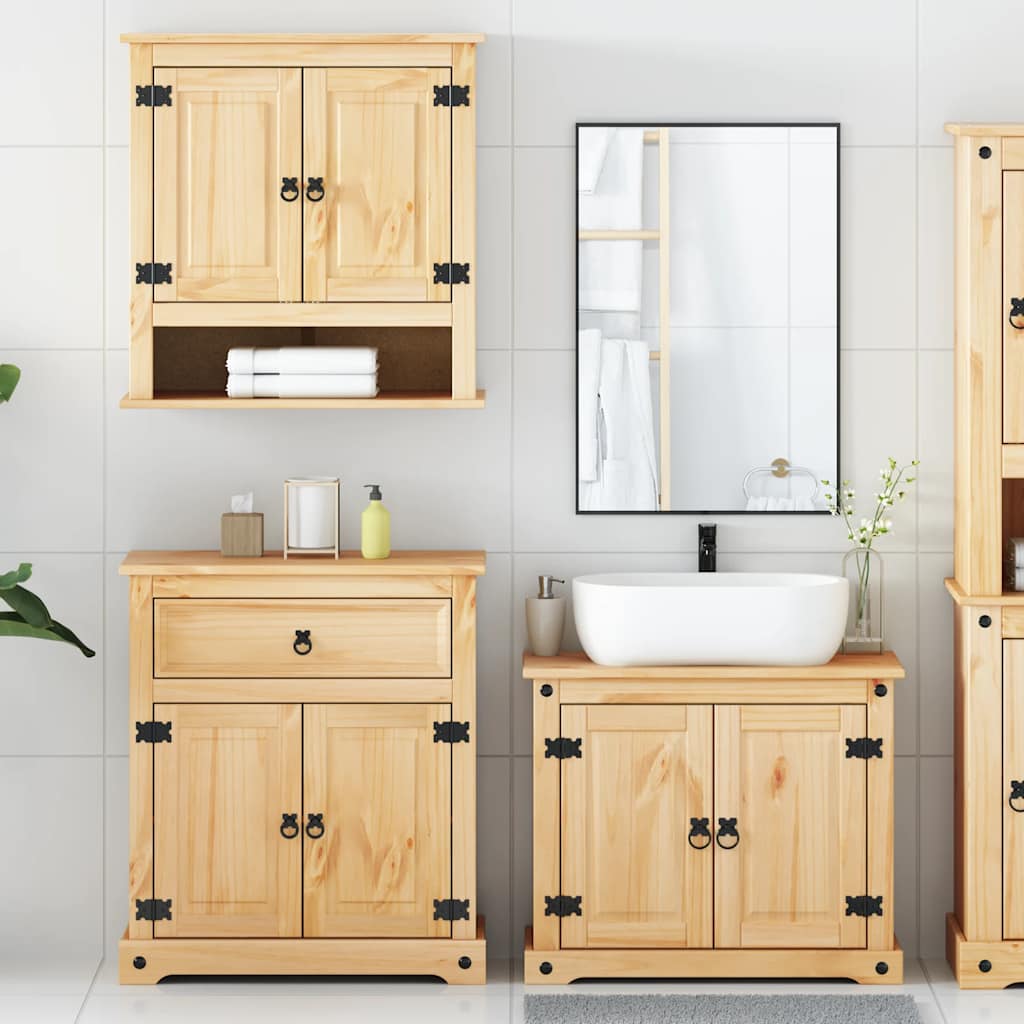 Set Mobili da Bagno 3 pz Corona in Legno Massello di Pino | homemem39