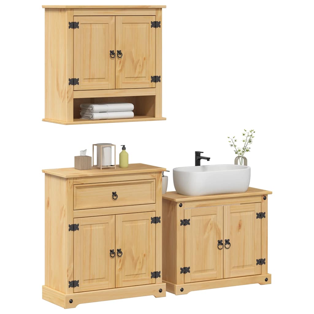Set Mobili da Bagno 3 pz Corona in Legno Massello di Pino | homemem39