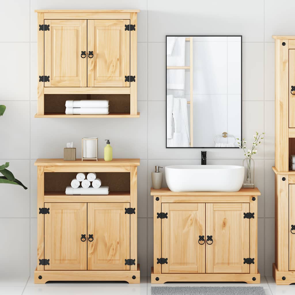 Set Mobili da Bagno 3 pz Corona in Legno Massello di Pino | homemem39