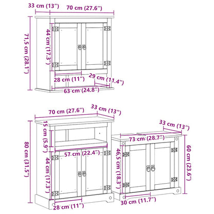 Set Mobili da Bagno 3 pz Corona in Legno Massello di Pino | homemem39
