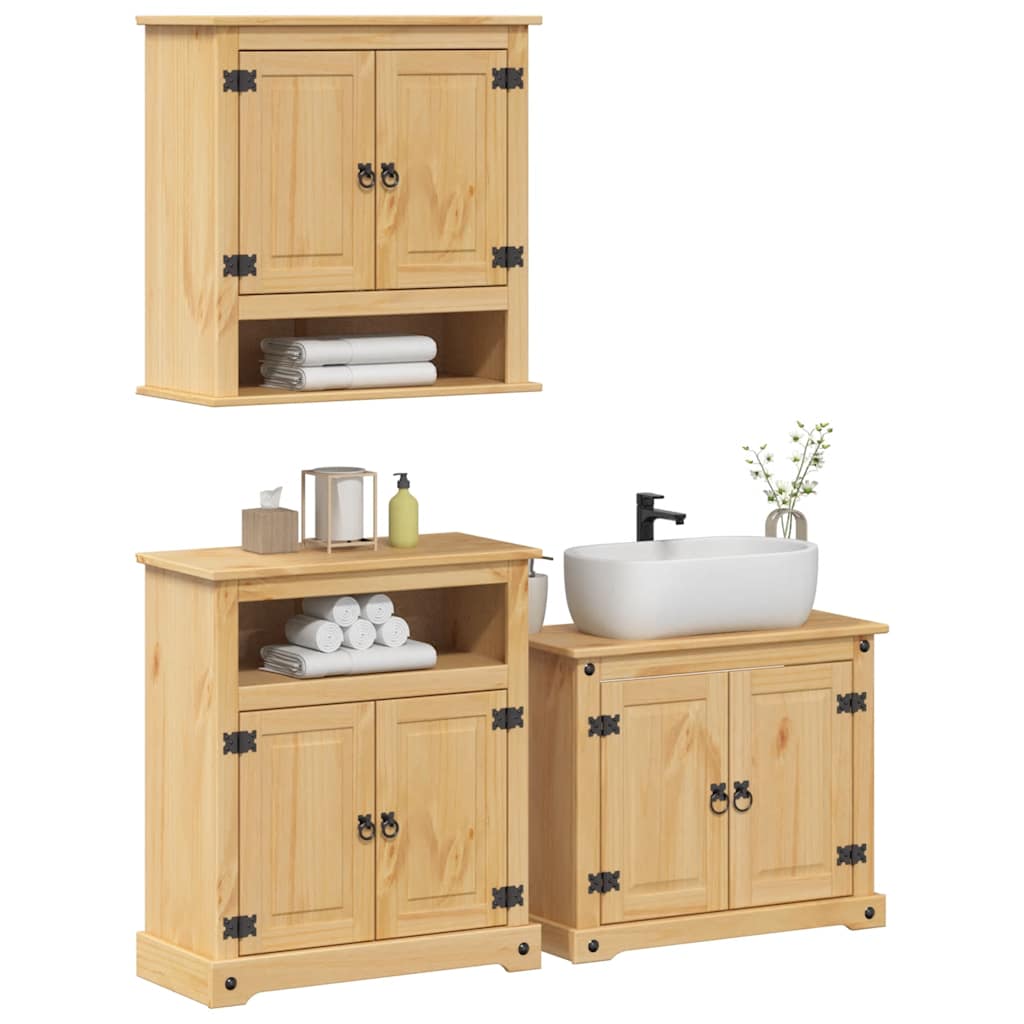 Set Mobili da Bagno 3 pz Corona in Legno Massello di Pino | homemem39