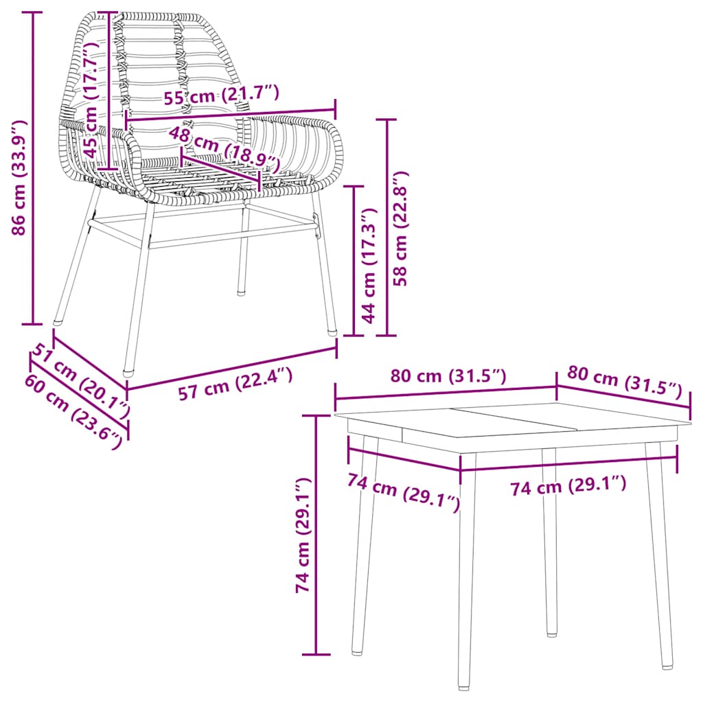 Set Mobili da Pranzo per Giardino 3 pz Nero Polyrattan Vetro - homemem39