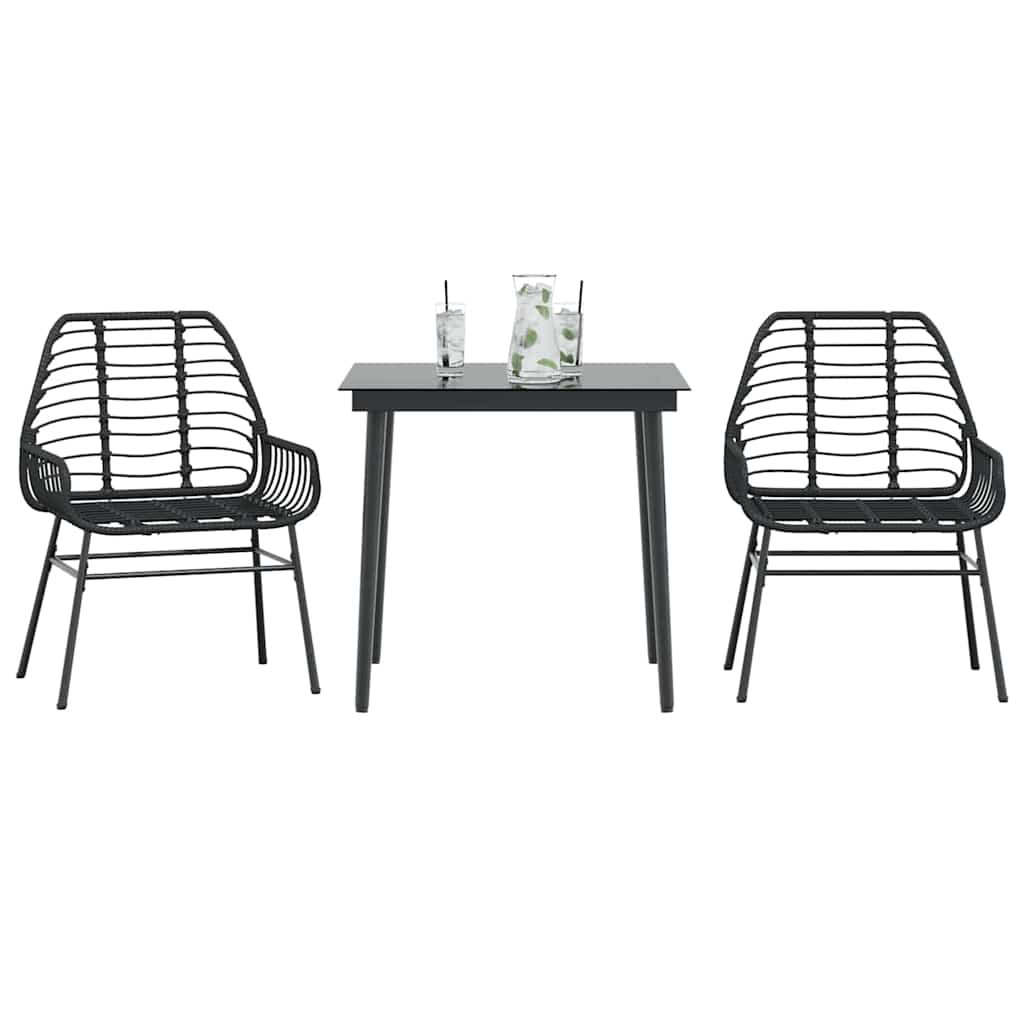 Set Mobili da Pranzo per Giardino 3 pz Nero Polyrattan Vetro - homemem39