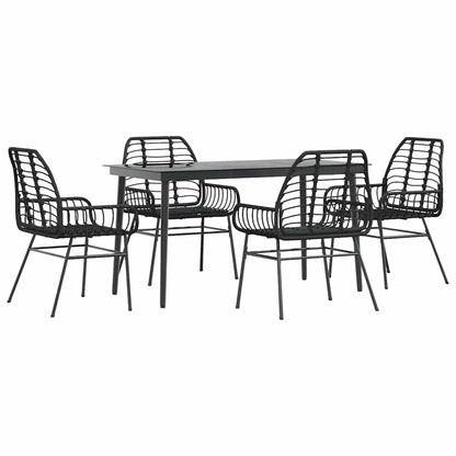 Set Mobili da Pranzo per Giardino 5 pz Nero Polyrattan Vetro | homemem39