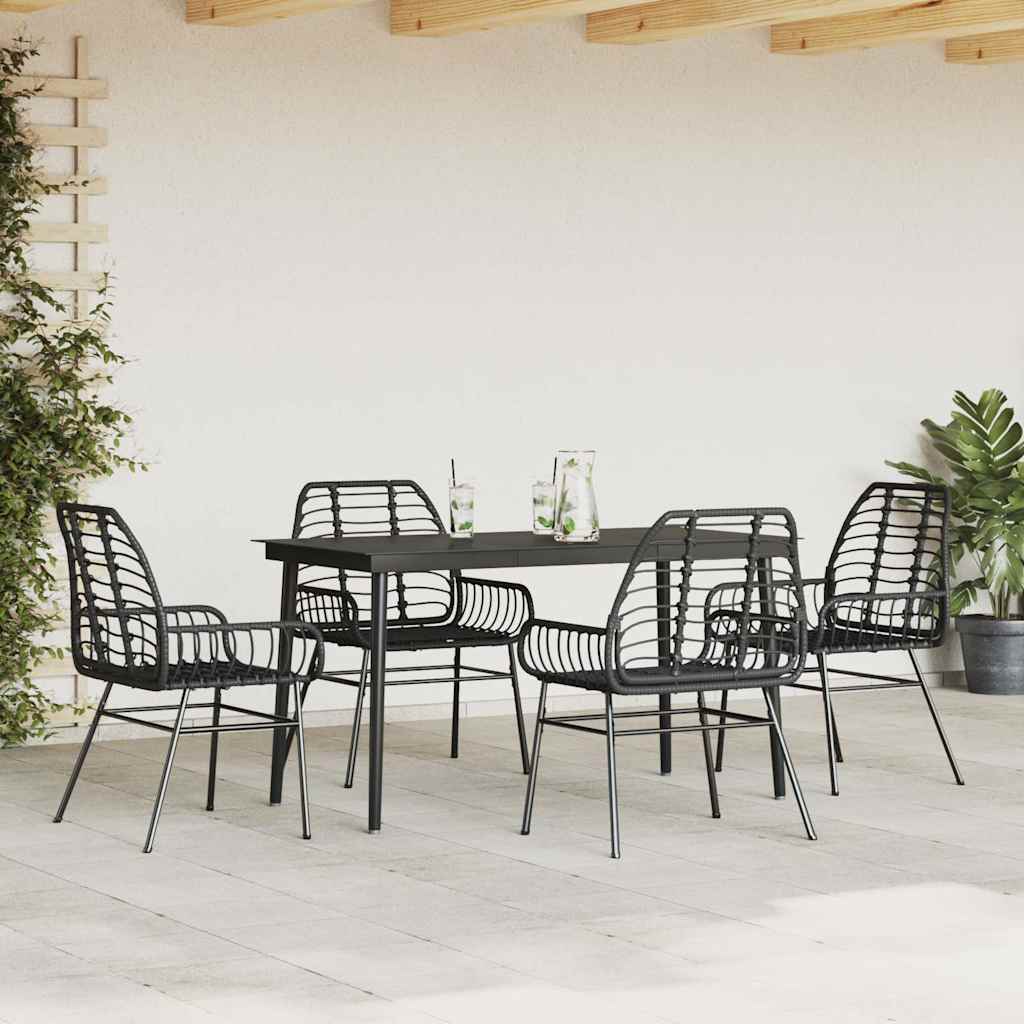 Set Mobili da Pranzo per Giardino 5 pz Nero Polyrattan Vetro | homemem39