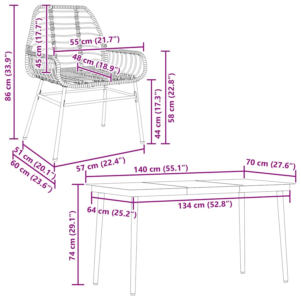Set Mobili da Pranzo per Giardino 5 pz Nero Polyrattan Vetro | homemem39