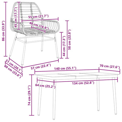 Set Mobili da Pranzo per Giardino 5 pz Nero Polyrattan Vetro | homemem39