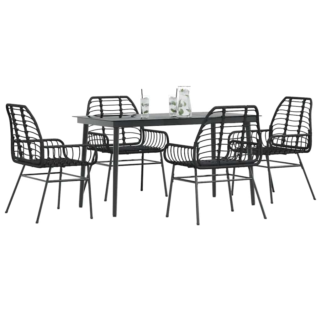 Set Mobili da Pranzo per Giardino 5 pz Nero Polyrattan Vetro | homemem39
