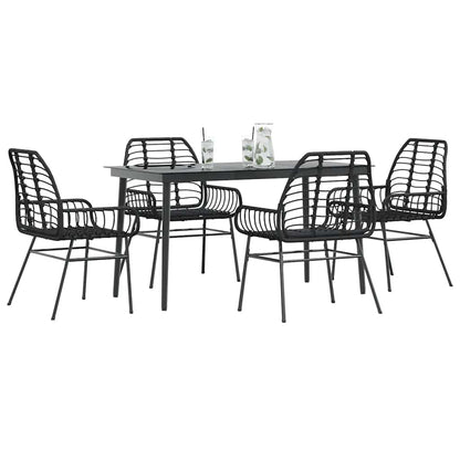 Set Mobili da Pranzo per Giardino 5 pz Nero Polyrattan Vetro | homemem39