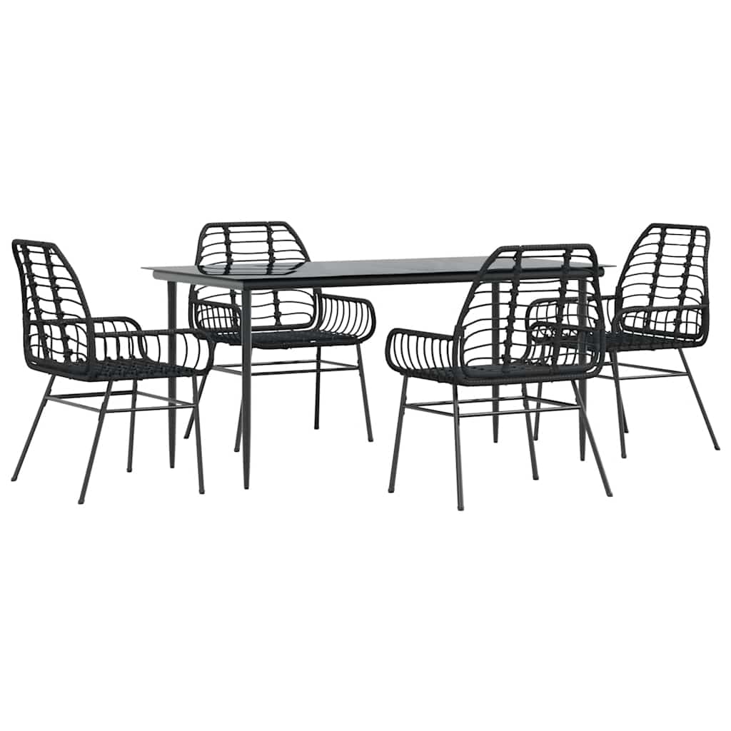 Set Mobili da Pranzo per Giardino 5 pz Nero Polyrattan Vetro | homemem39