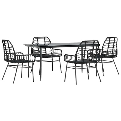 Set Mobili da Pranzo per Giardino 5 pz Nero Polyrattan Vetro | homemem39