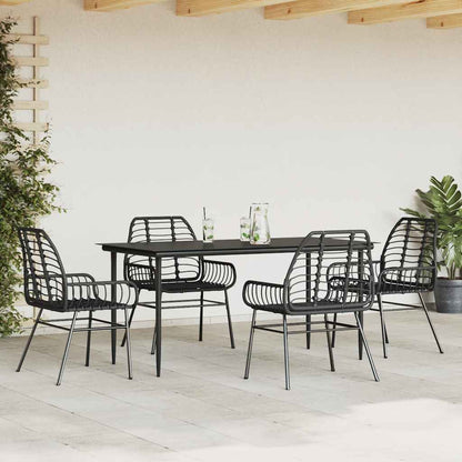 Set Mobili da Pranzo per Giardino 5 pz Nero Polyrattan Vetro | homemem39