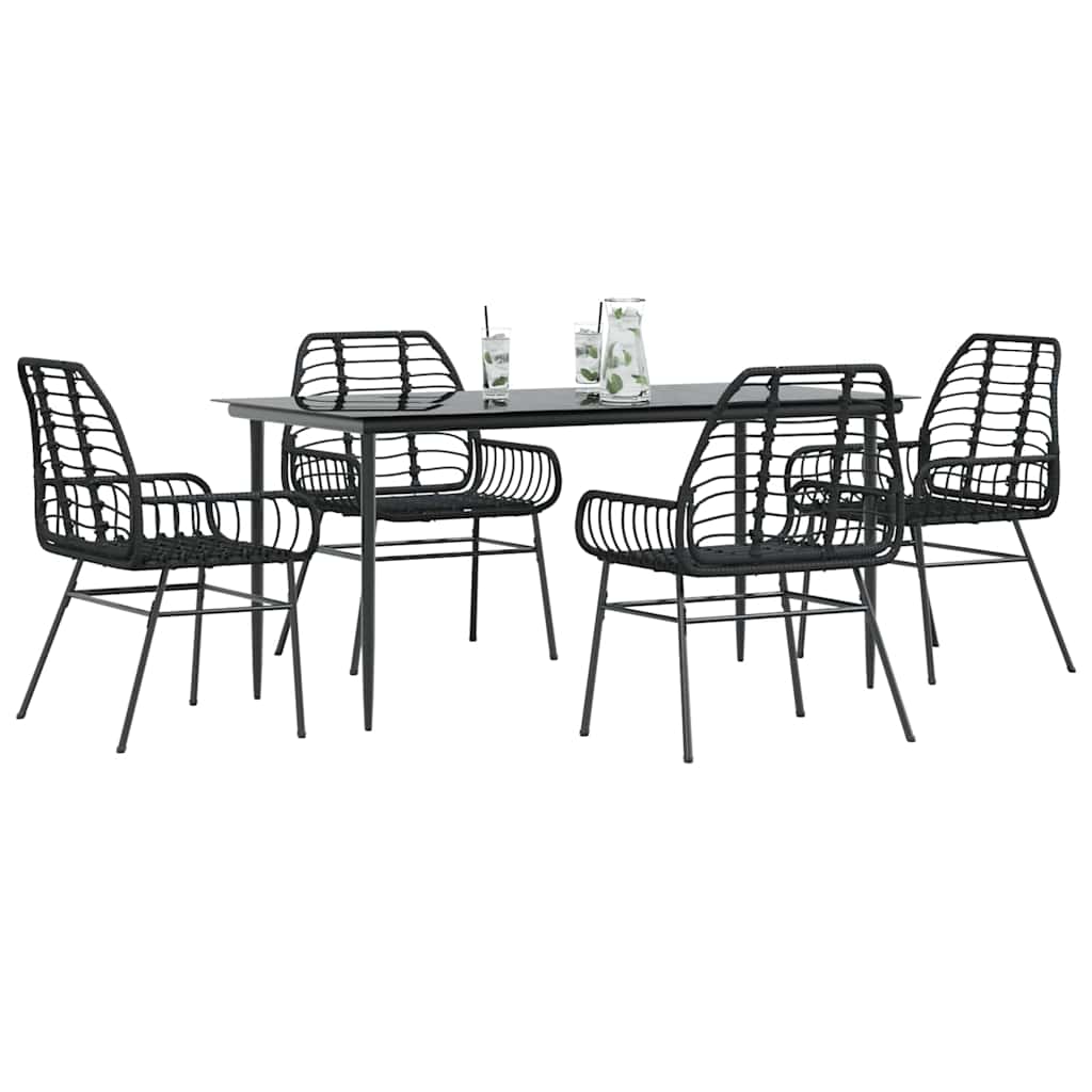 Set Mobili da Pranzo per Giardino 5 pz Nero Polyrattan Vetro | homemem39