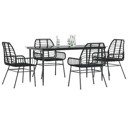 Set Mobili da Pranzo per Giardino 5 pz Nero Polyrattan Vetro | homemem39