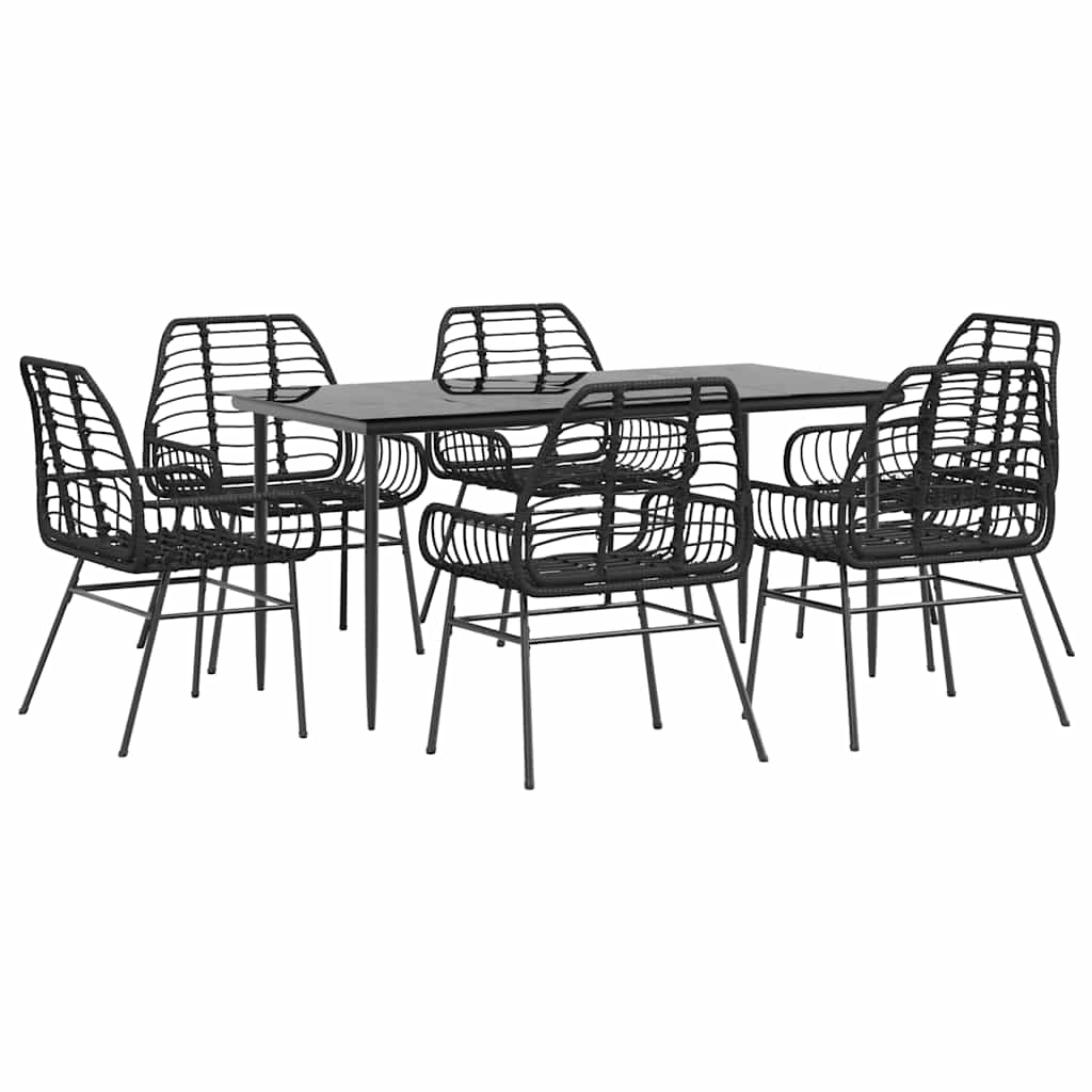 Set Pranzo da Giardino 7 pz Nero Polyrattan Vetro | homemem39