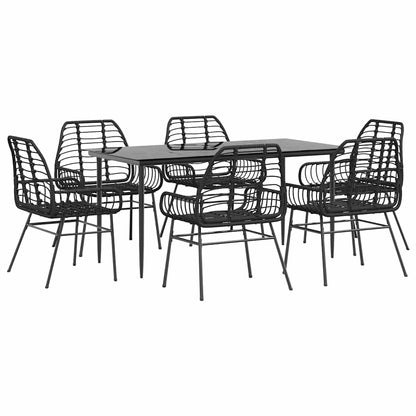 Set Pranzo da Giardino 7 pz Nero Polyrattan Vetro | homemem39