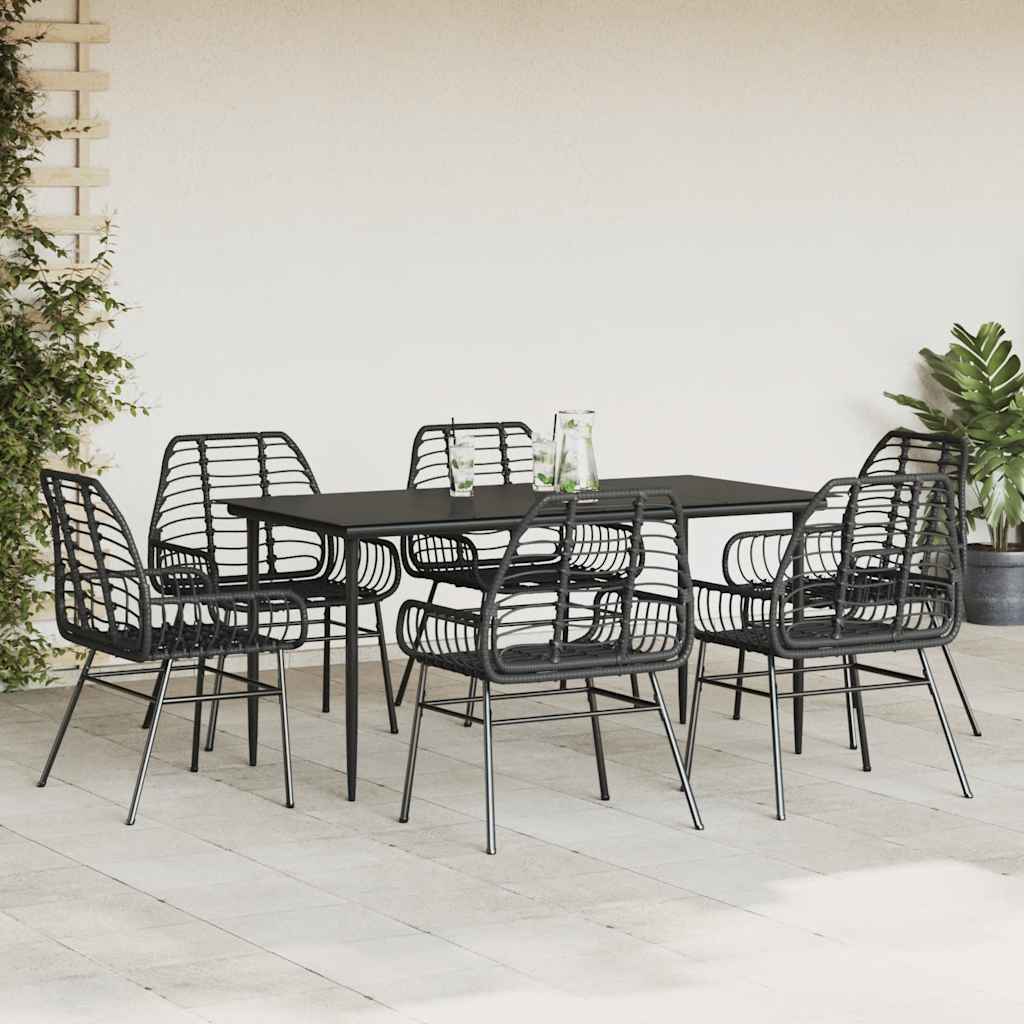 Set Pranzo da Giardino 7 pz Nero Polyrattan Vetro | homemem39