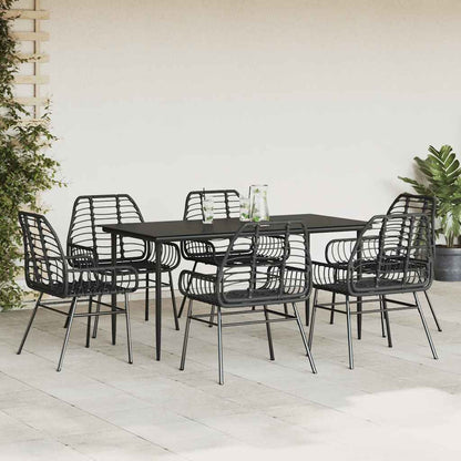 Set Pranzo da Giardino 7 pz Nero Polyrattan Vetro | homemem39
