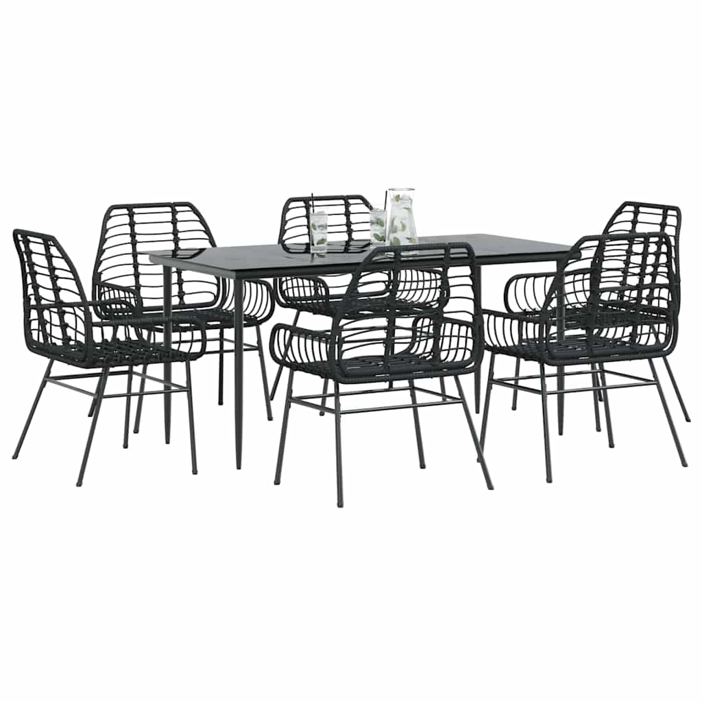 Set Pranzo da Giardino 7 pz Nero Polyrattan Vetro | homemem39