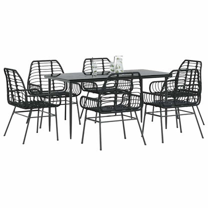 Set Pranzo da Giardino 7 pz Nero Polyrattan Vetro | homemem39
