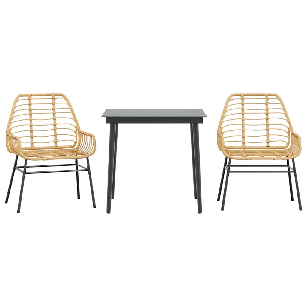Set da Pranzo da Giardino 3 pz Marrone in Polyrattan Vetro | homemem39