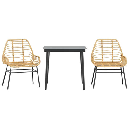 Set da Pranzo da Giardino 3 pz Marrone in Polyrattan Vetro | homemem39