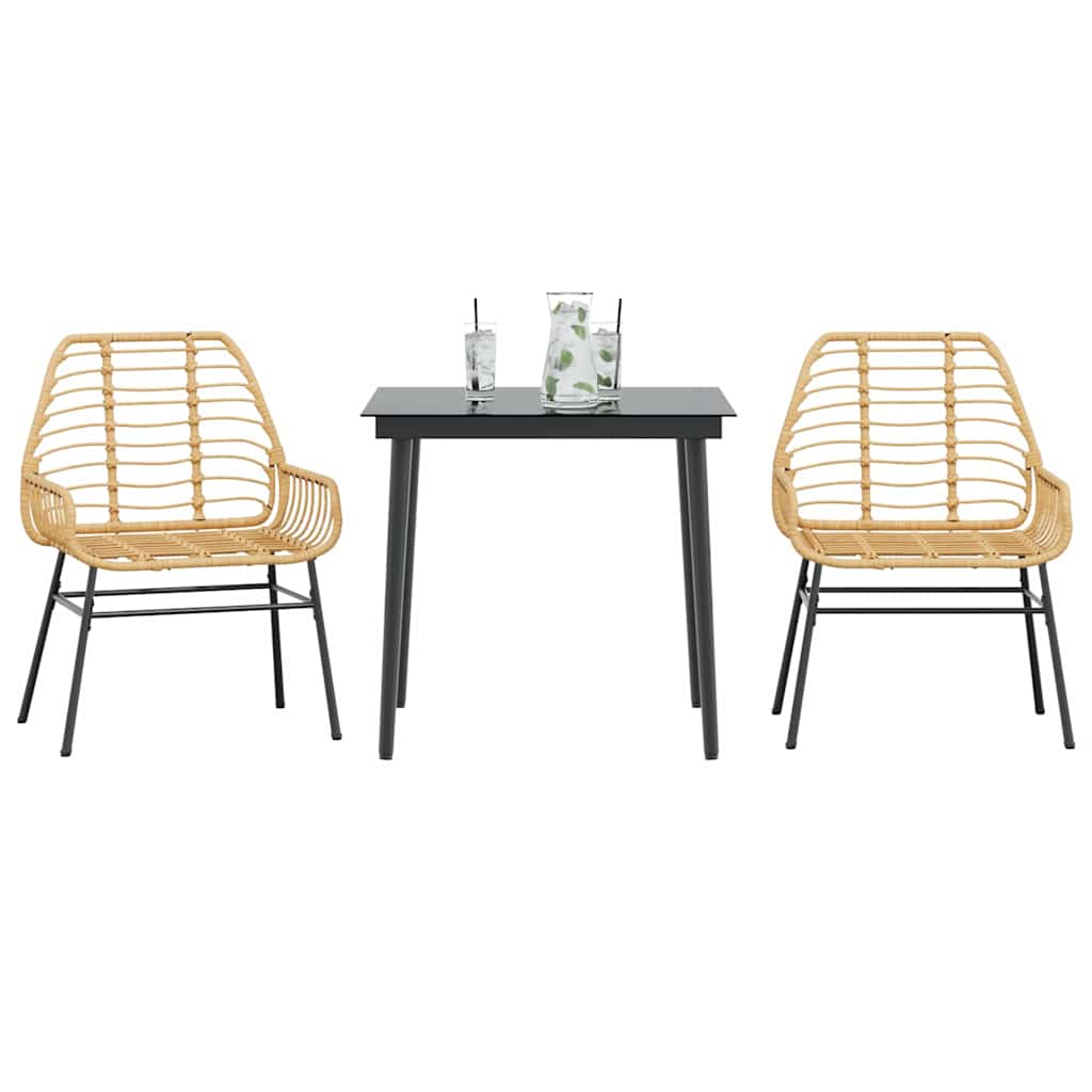 Set da Pranzo da Giardino 3 pz Marrone in Polyrattan Vetro | homemem39