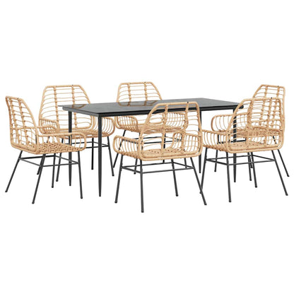 Set Pranzo da Giardino 7pz Marrone Polyrattan Vetro | homemem39