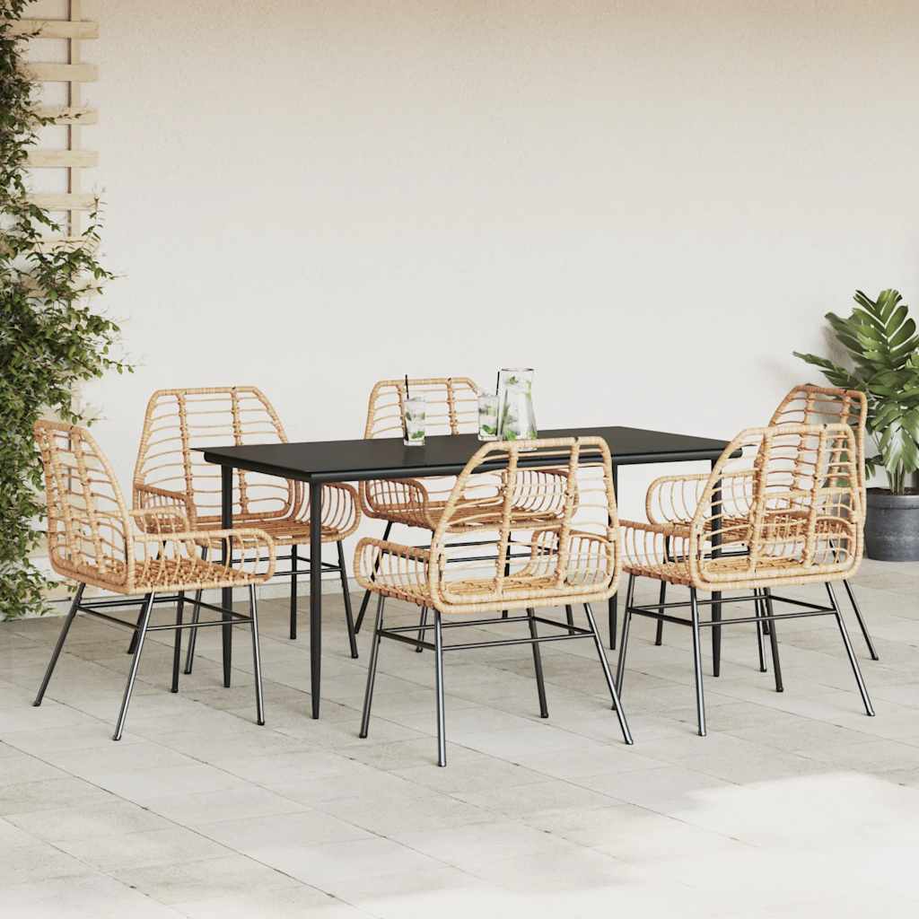 Set Pranzo da Giardino 7pz Marrone Polyrattan Vetro | homemem39