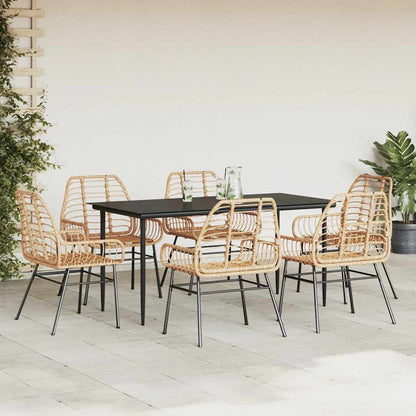 Set Pranzo da Giardino 7pz Marrone Polyrattan Vetro | homemem39
