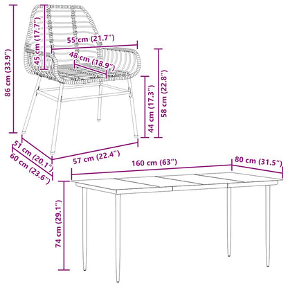 Set Pranzo da Giardino 7pz Marrone Polyrattan Vetro | homemem39