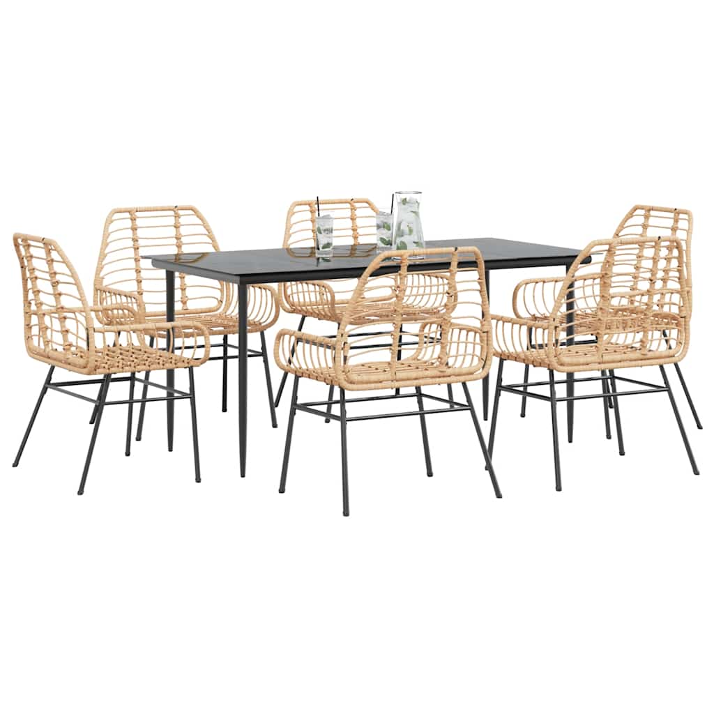 Set Pranzo da Giardino 7pz Marrone Polyrattan Vetro | homemem39
