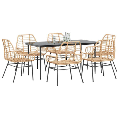 Set Pranzo da Giardino 7pz Marrone Polyrattan Vetro | homemem39