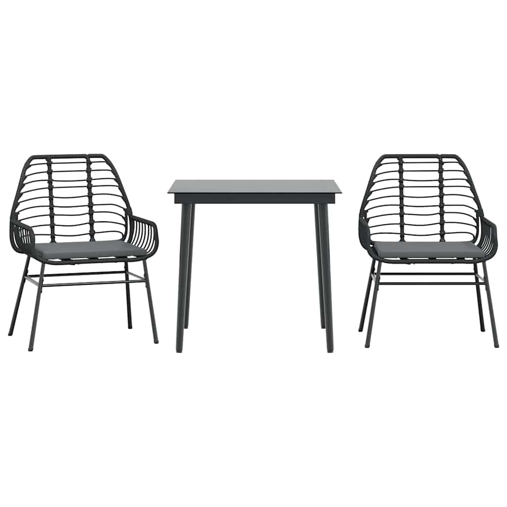 Set da Pranzo da Giardino 3 pz con Cuscini Polyrattan Vetro | homemem39